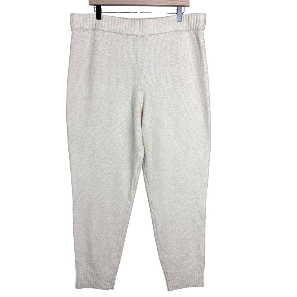 Express Women Cream Knit Lounge Pants L Elastic Waist Cozy Loungewear cozy luxe